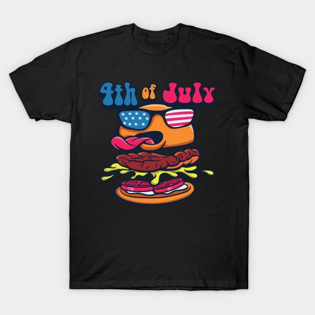 4th of July Burger T-Shirt by Pixeldsigns